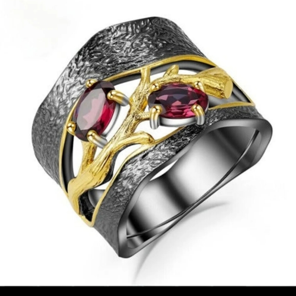 Gold over 925 Silver Ruby Two Tone Ring